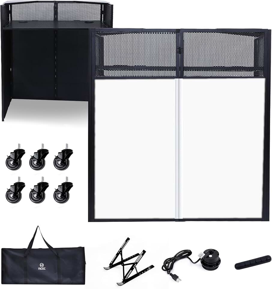 Nice C DJ Booth, DJ Table, DJ Facade, Portable DJ Booth Table with Lighting Scrims, Carry Case, 40x20 inch