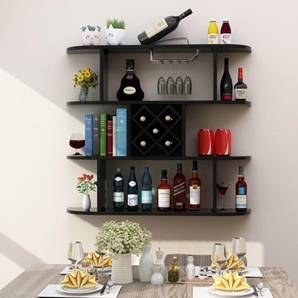 Wine Rack Wall Mounted,Liquor Bottle Display Shelf,Modern Bar Shelves For Liquor Bottles,Wine Glass Rack Living Room Unit Floating Shelves,Wall Wine Racks,For Kitchen Living Room(100cm-black)