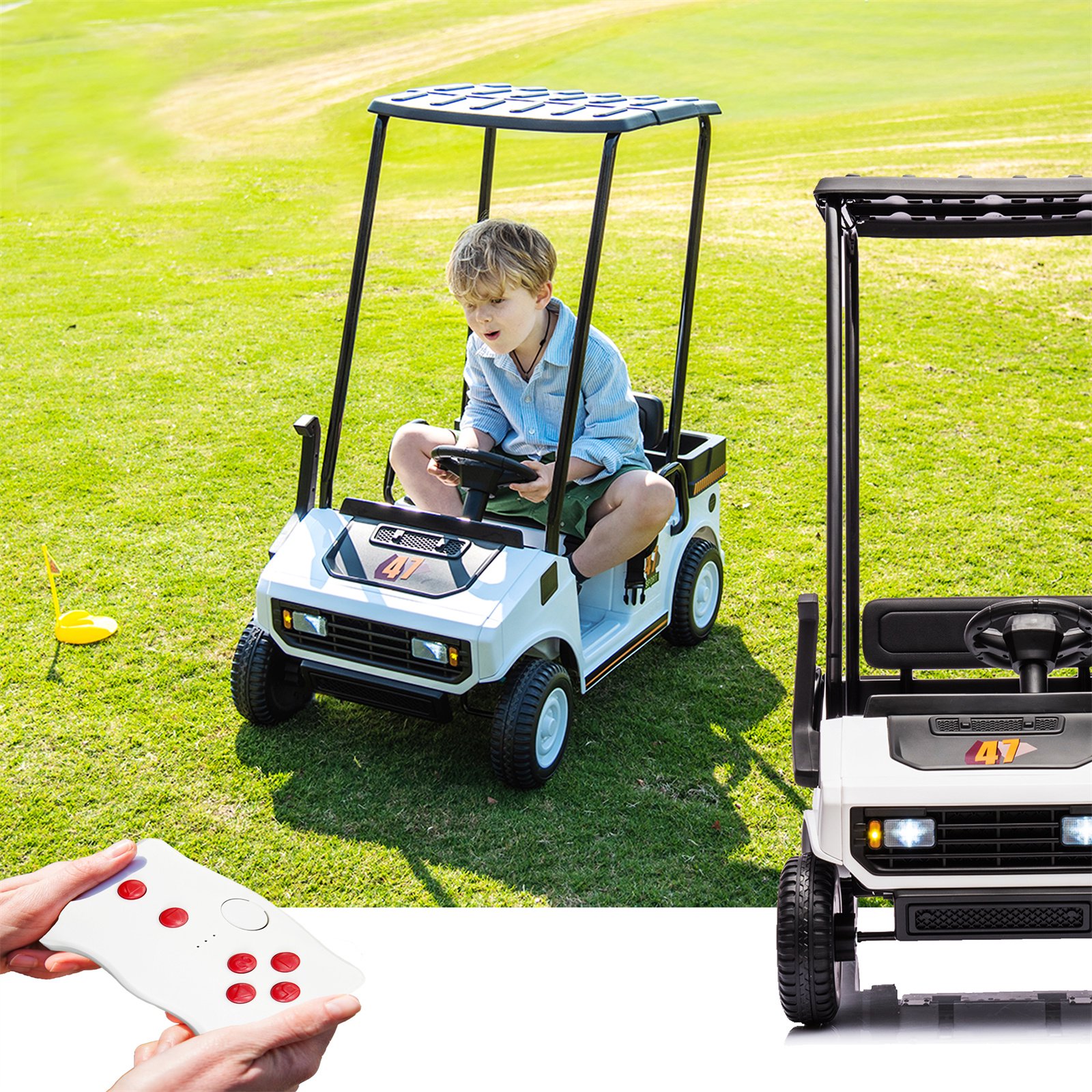 12V Ride-on Golf Cart with Roof, Electric Ride on Truck with Parent Remote Control, 1.8-3.7 Mph, 20