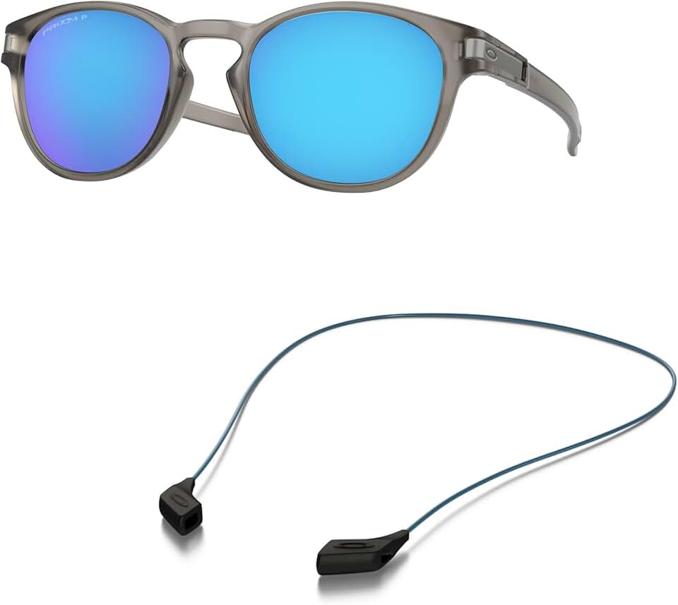 Oakley OO9265 Sunglasses Bundle: OO 9265 926532 Latch Matte Grey Ink Prizm Sap and Small Blue leash Accessory kit