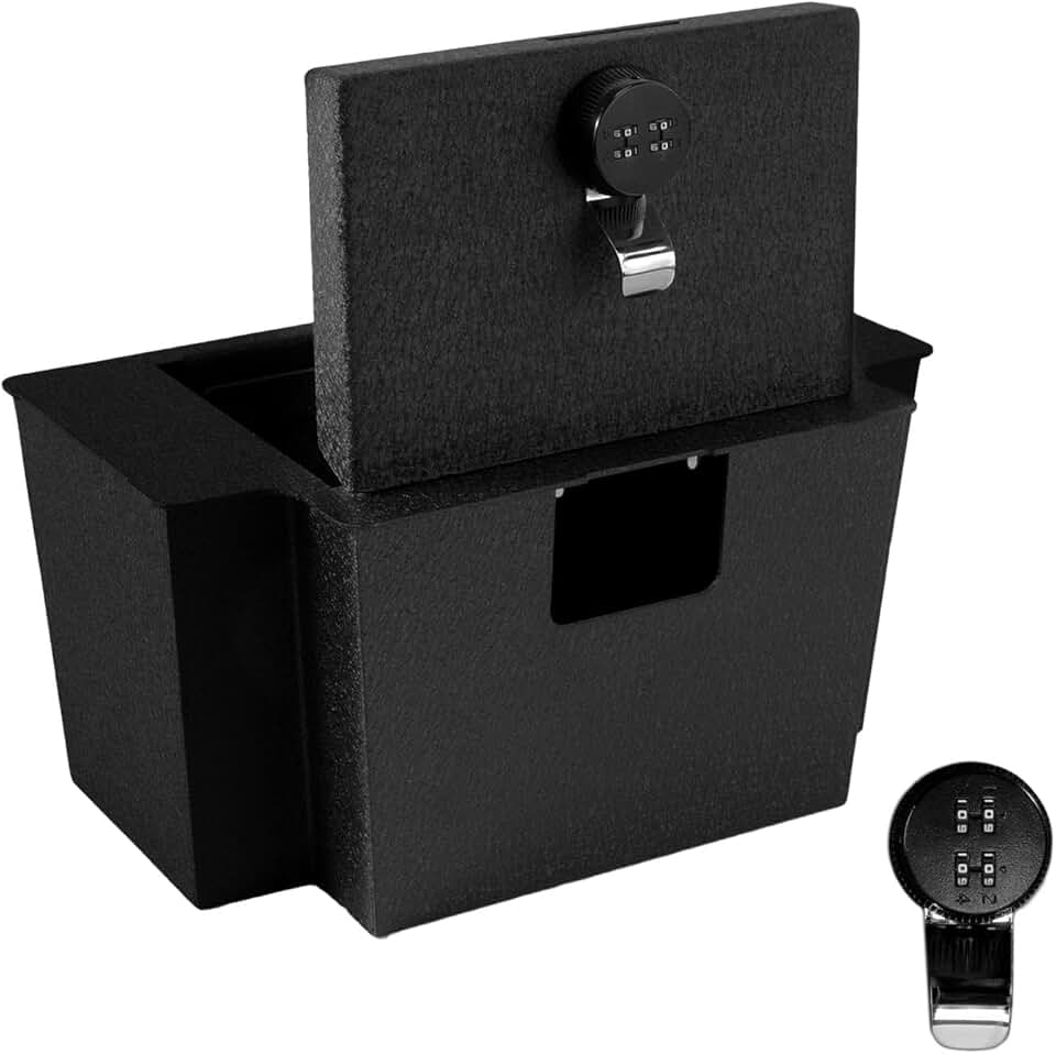 Center Console Gun Safe, GMC Sierra Center Console Organizer with Gauge Steel, Compatible with 2023-2024 Chevy Silverado 1500/GMC Sierra 1500 with 4-Digit Combination Lock, Mechanical Lock