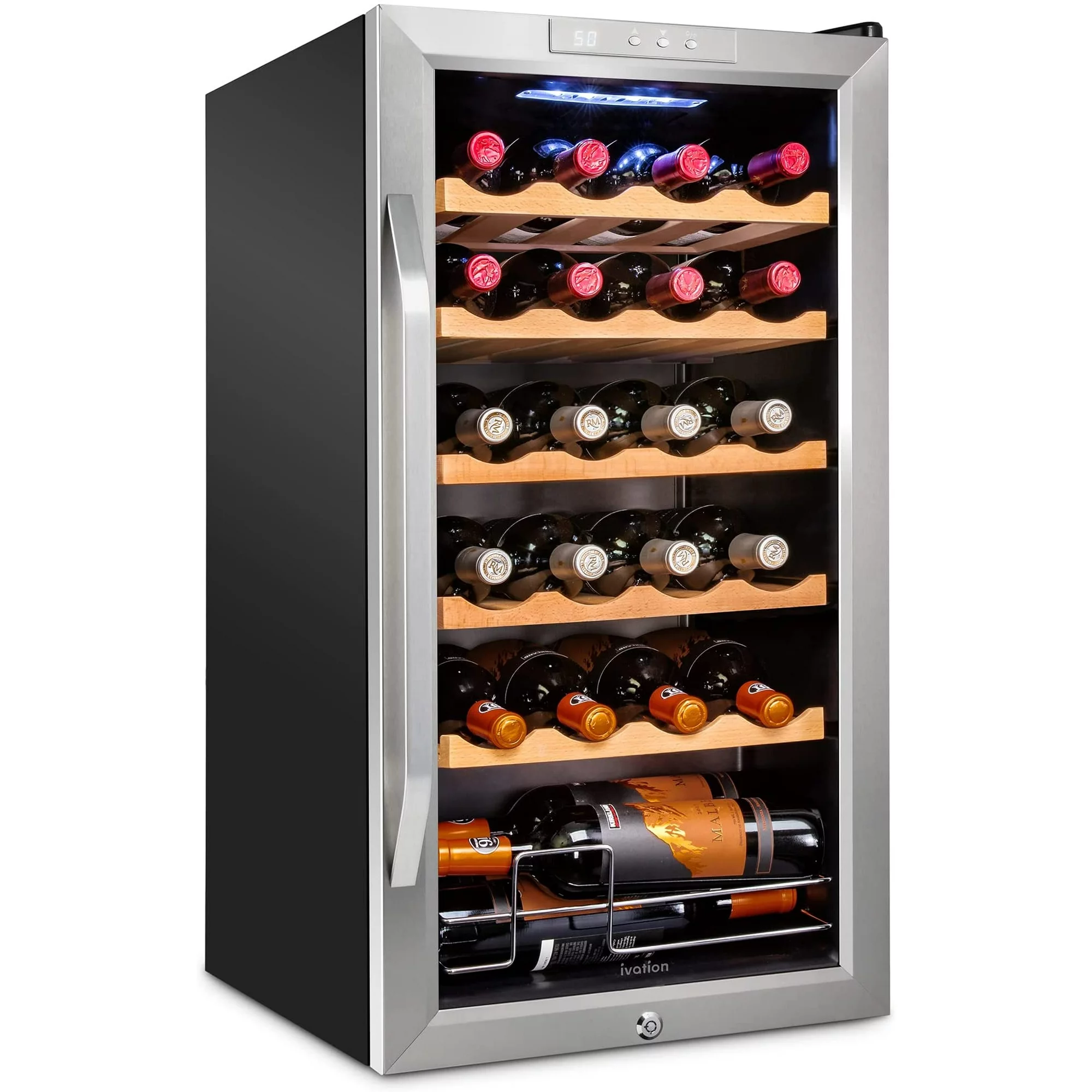 Ivation, 24 Bottle Refrigerator W/ Lock, Stainless Steel