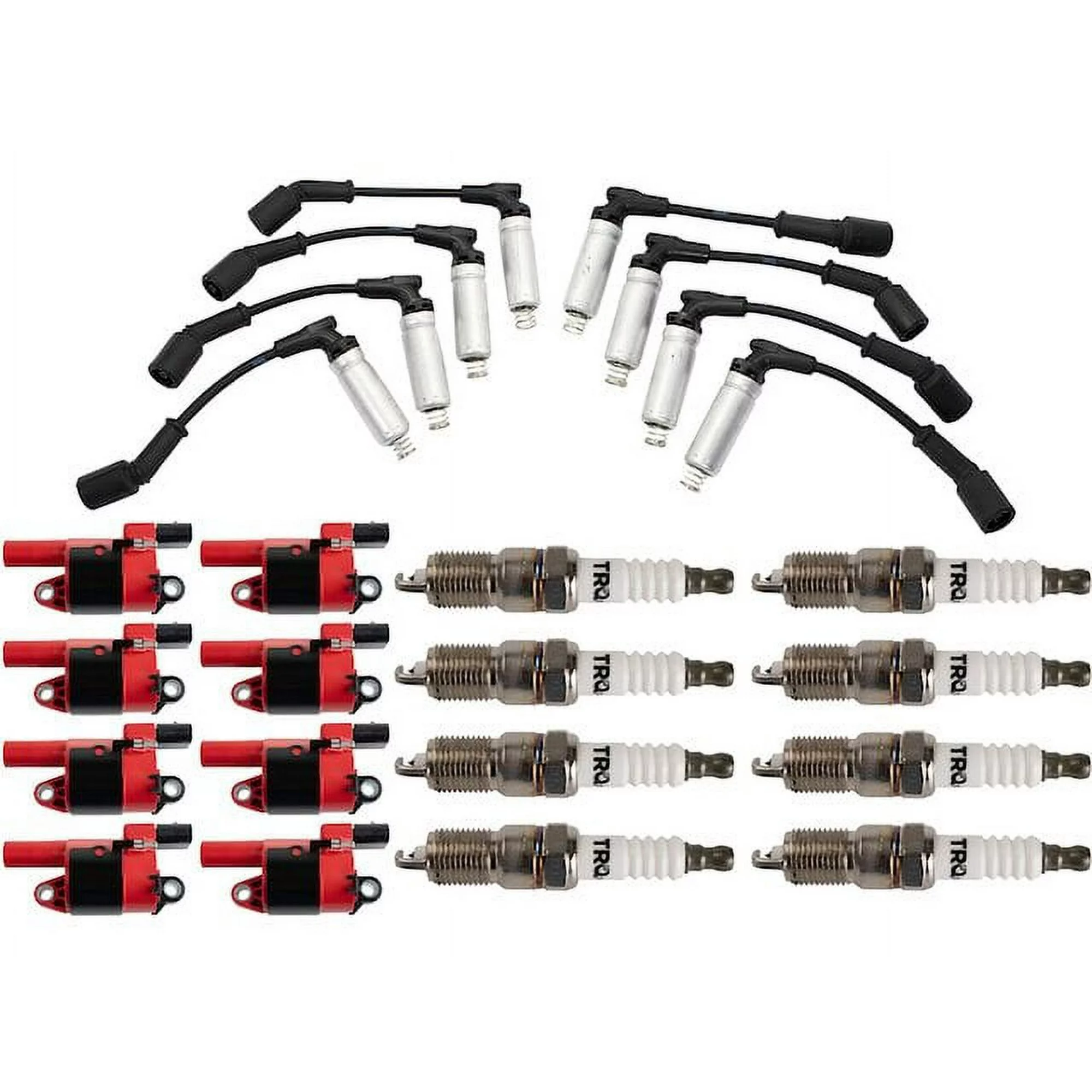Ignition Coil Spark Plug and Wire Set 17 Piece - Compatible with 2007 - 2008 Cadillac Escalade
