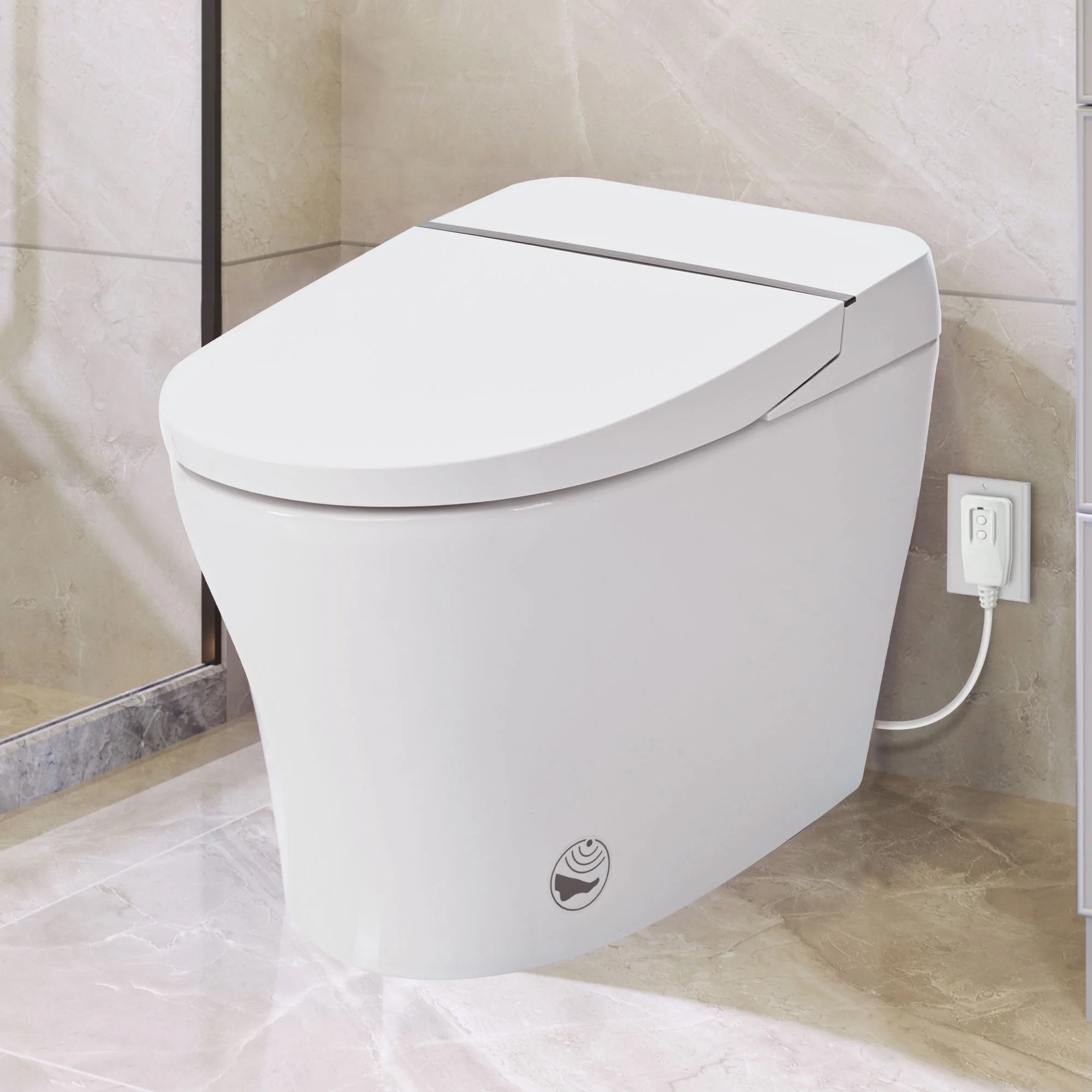 Oyang Heated Seat Smart Toilet Compact Dual Flush Toilet 1/1.28 GPF with Adjustable Temp Heated Seat Foot Sensor Flush White Night Light Knob Control Power Outage Flushing