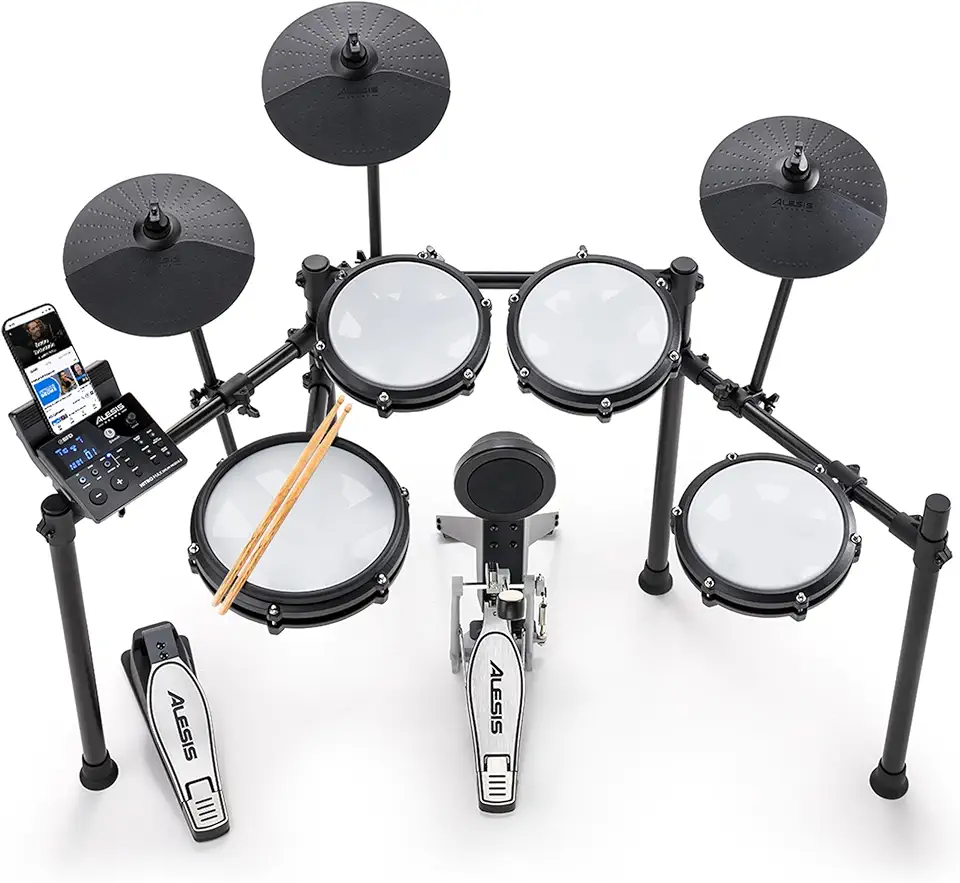 Alesis Nitro Max Kit Electric Drum Set with Quiet Mesh Pads, 10 Inch Dual Zone Snare, Bluetooth, 440+ Authentic Sounds, Drumeo, USB MIDI, Kick Pedal