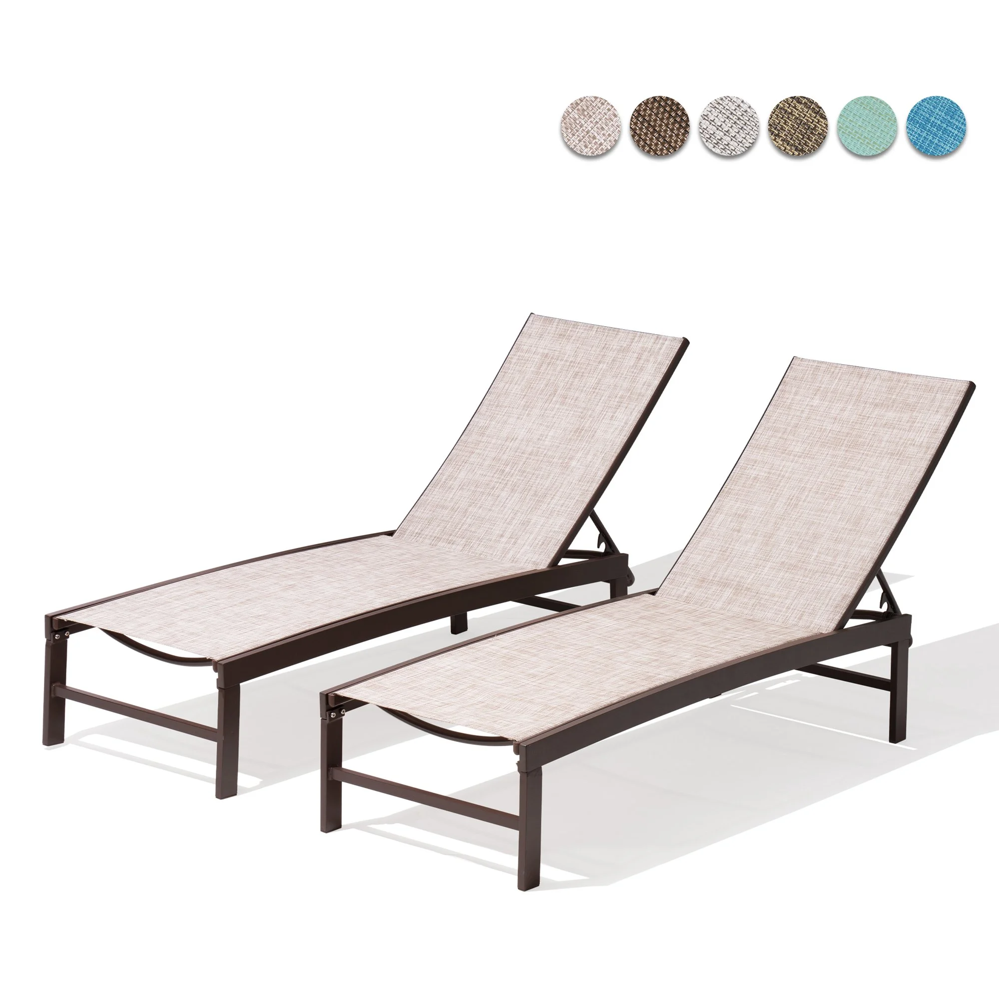 Pellebant Set of 2 Patio Outdoor Chaise Aluminum Adjustable Lounge Chairs , Beige