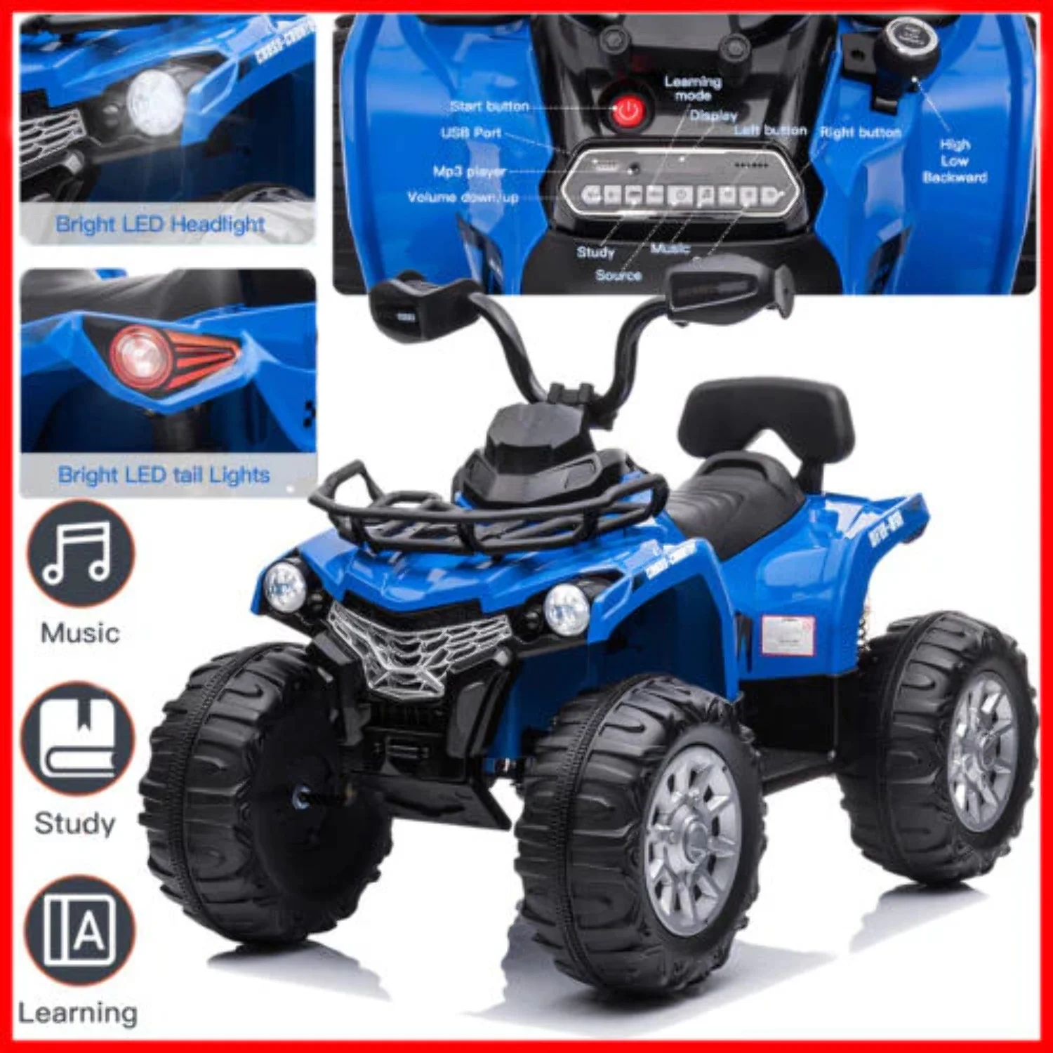12V Electric Ride-On ATV Quad for Kids with MP3 and Lights - 2 Speeds, Perfect Gift for Adventure Seekers