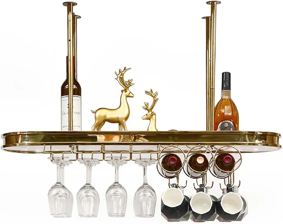 Hanging Wine Rack With Glass Holder Ceiling Floating Wine Glass Rack Height Adjustable Luxury Hanging Wine Glass Rack For Home Bar, Stainless Steel Creative Wine Rack Storage Rack Kitchen Storage Rack