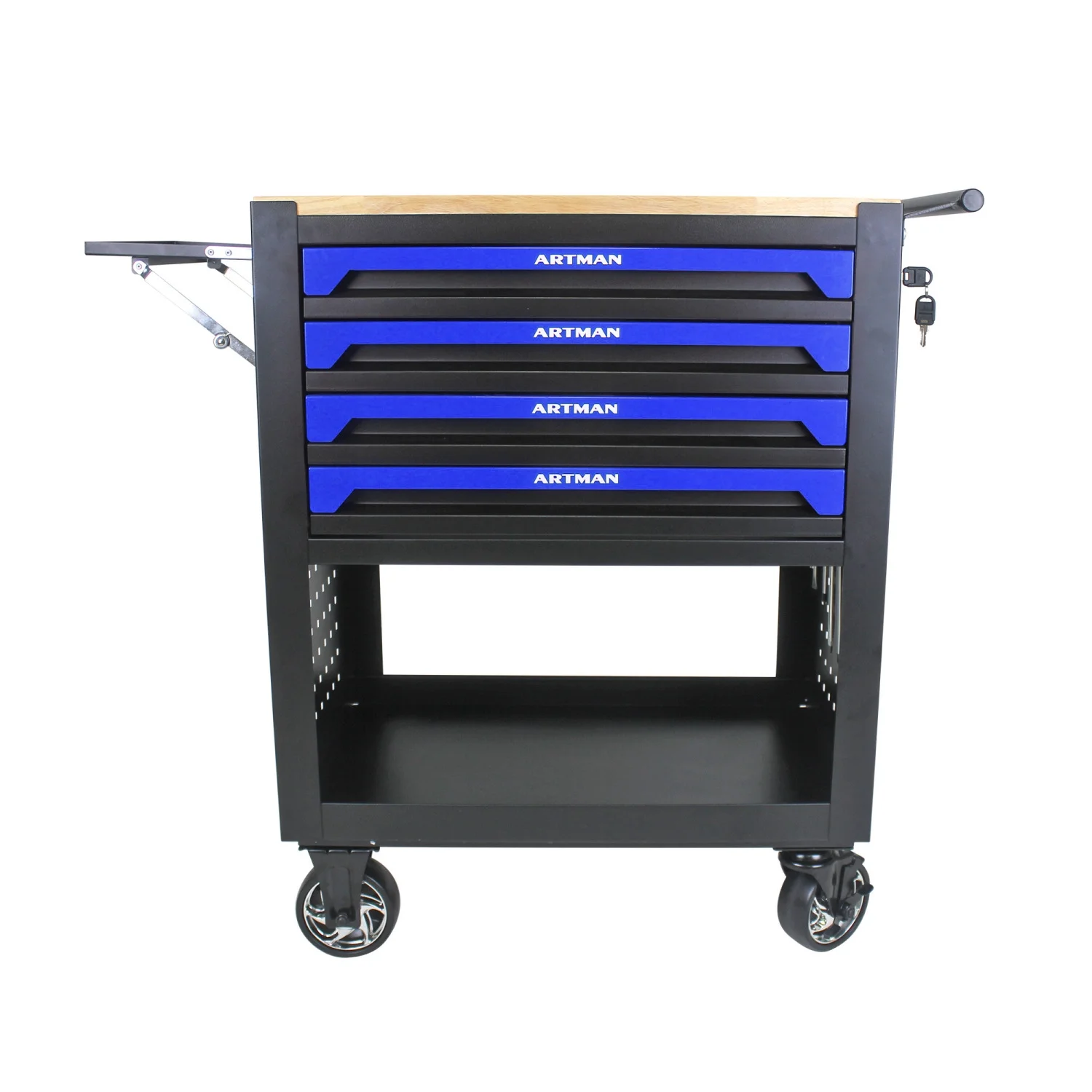 imerelez 4 DRAWERS MULTIFUNCTIONAL TOOL CART WITH WHEELS AND WOODEN TOP-BLUE