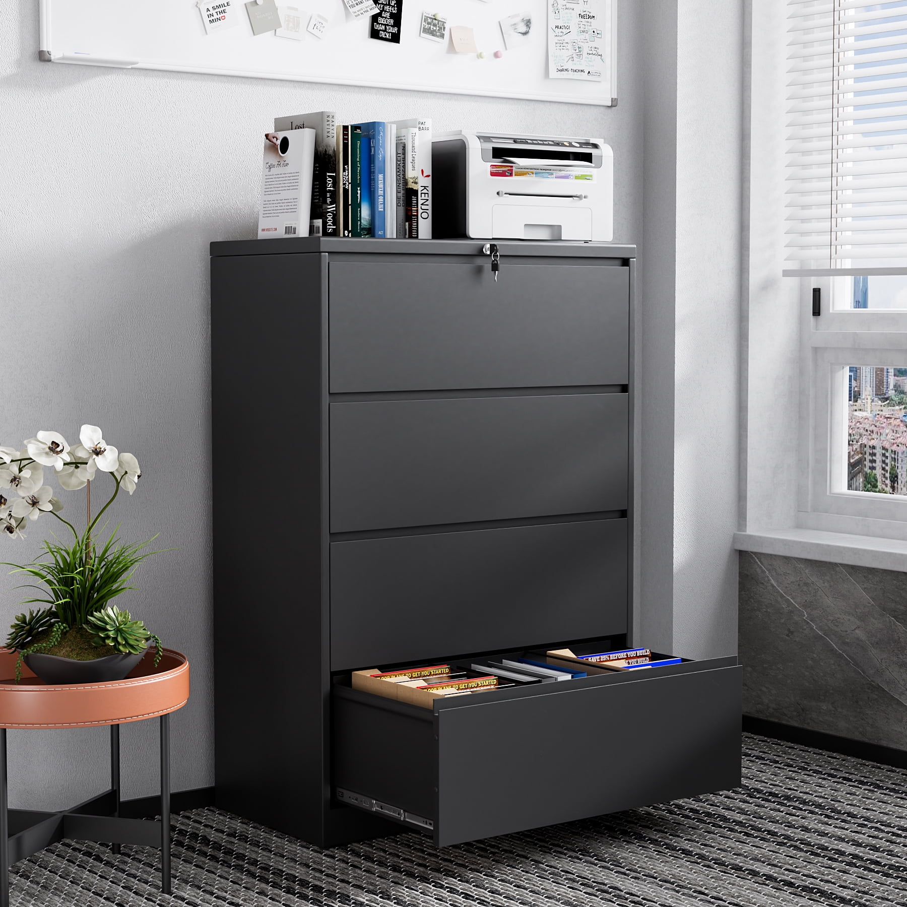 Ouyessir 4 Drawers Lateral File Storage Cabinet with Lock, Metal Steel Filing Cabinet for Home Office, Filing Organizer for Legal/Letter/A4/File Box