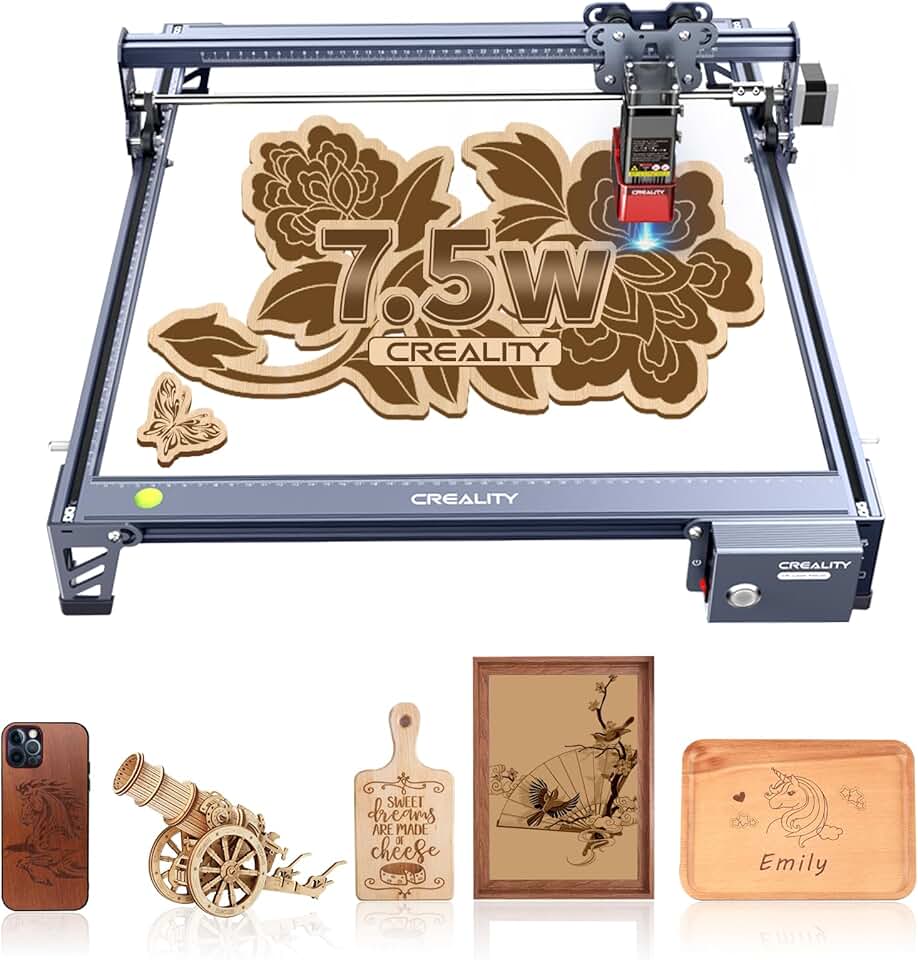 Creality Laser Engraver, 7.5W Laser Cutter Engraving Machine, High Accuracy 10000mm/min Speed DIY Laser Engraving Machine, CNC Machine and Laser Engraver for Wood and Metal,Paper, Acrylic,Glass