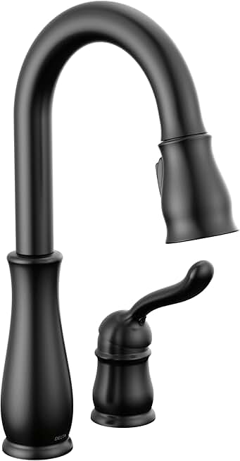 Delta Faucet Leland Bar Faucet with Pull Down Sprayer, Black Bar Sink Faucet, Wet Bar Faucets Single Hole, Prep Sink Faucet, Faucet for Bar Sink, Matte Black 9978-BL-DST