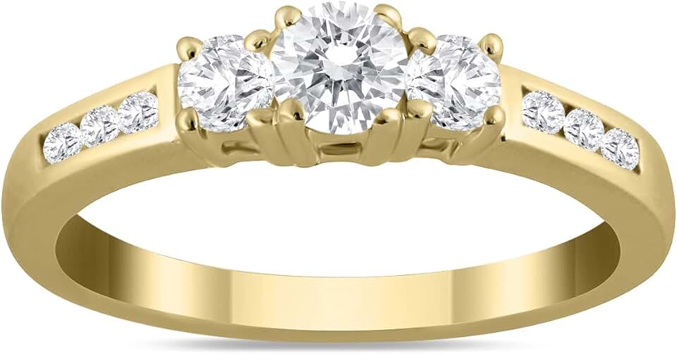 Diamond Three Stone Ring Available in 10K Yellow Gold (1/2ctw - 1 1/2ctw)