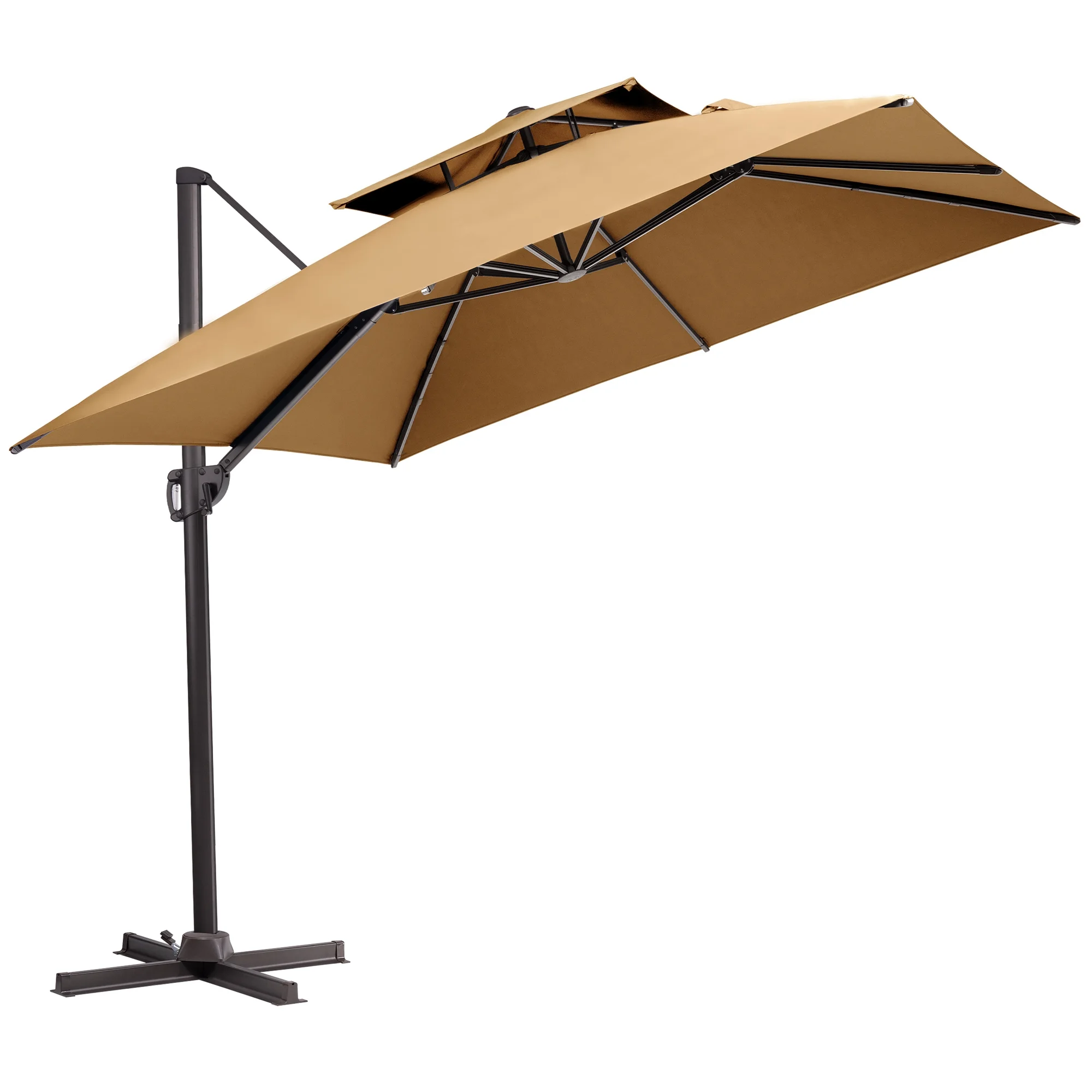 Pellebant 10 ft. x 10 ft. Square Double Top Patio Cantilever Umbrella, Tan