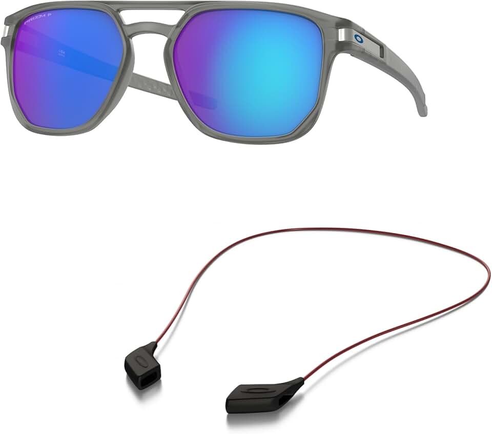 Oakley OO9436 Sunglasses Bundle: OO 9436 943606 Latch Beta Matte Grey Ink Priz and Large Red leash Accessory kit