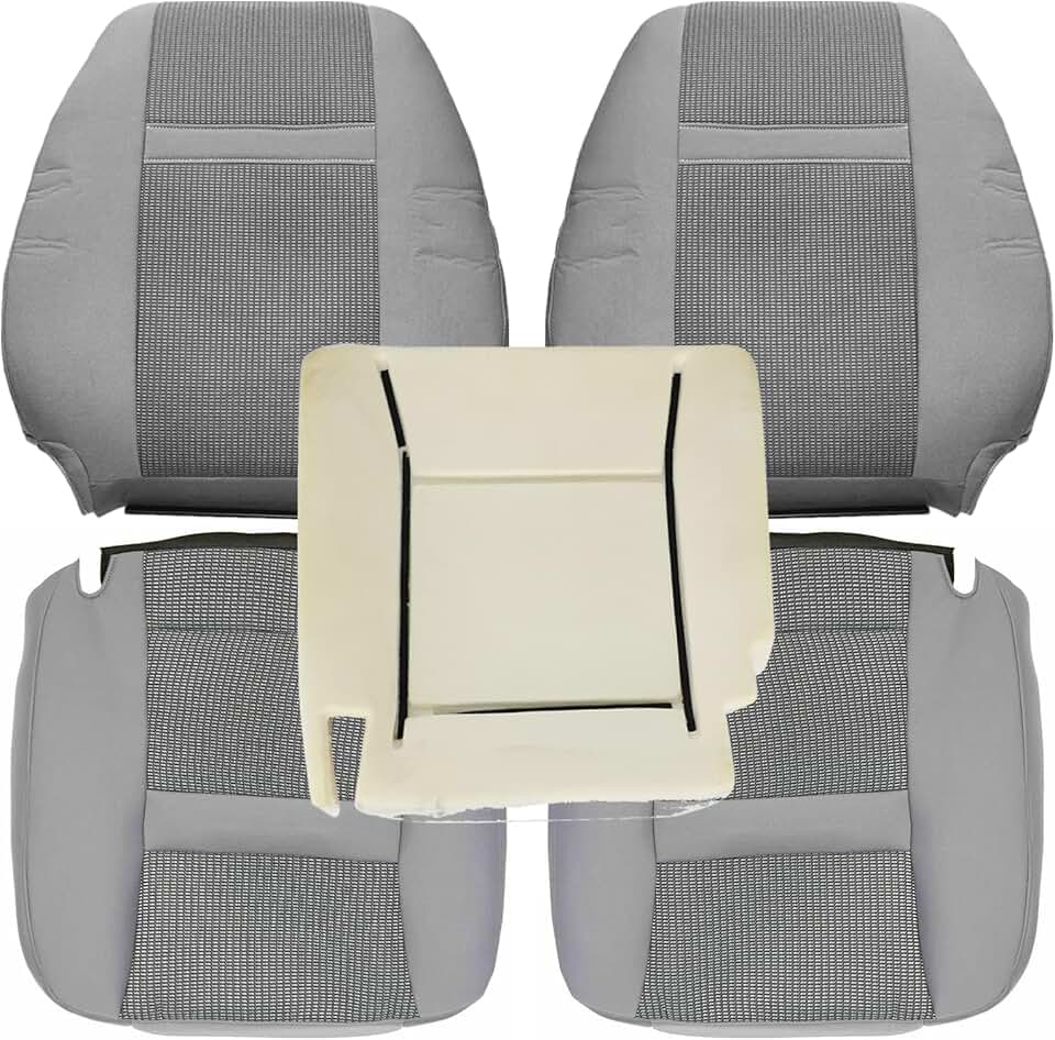 Priprilod Gray Cloth Front Driver & Passenger Side Bottom Seat Cover & Top Lean Back Cover & Driver Side Foam Cushion Compatible with Dodge Ram 2500 3500 4500 5500 2006 2007 2008 2009 2010
