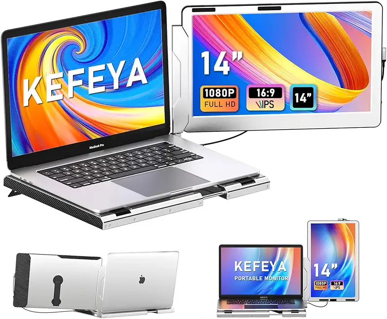 14'' Laptop Screen Extender, Upgraded 360° Rotation Dual Monitor for Laptop 12-17.3'', 1080P FHD IPS Laptop Monitor Extender, Type-C/Mini-HDMI, Plug&Play Work with Wins/Mac/Chrome