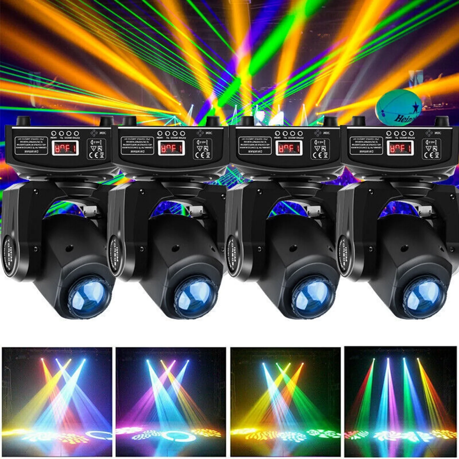 JAJALUYA Moving Head Light 120W 8 Pattern 8 colors RGBW LED Black Strobe Stage Light with DMX for DJ Party Disco,4 pack