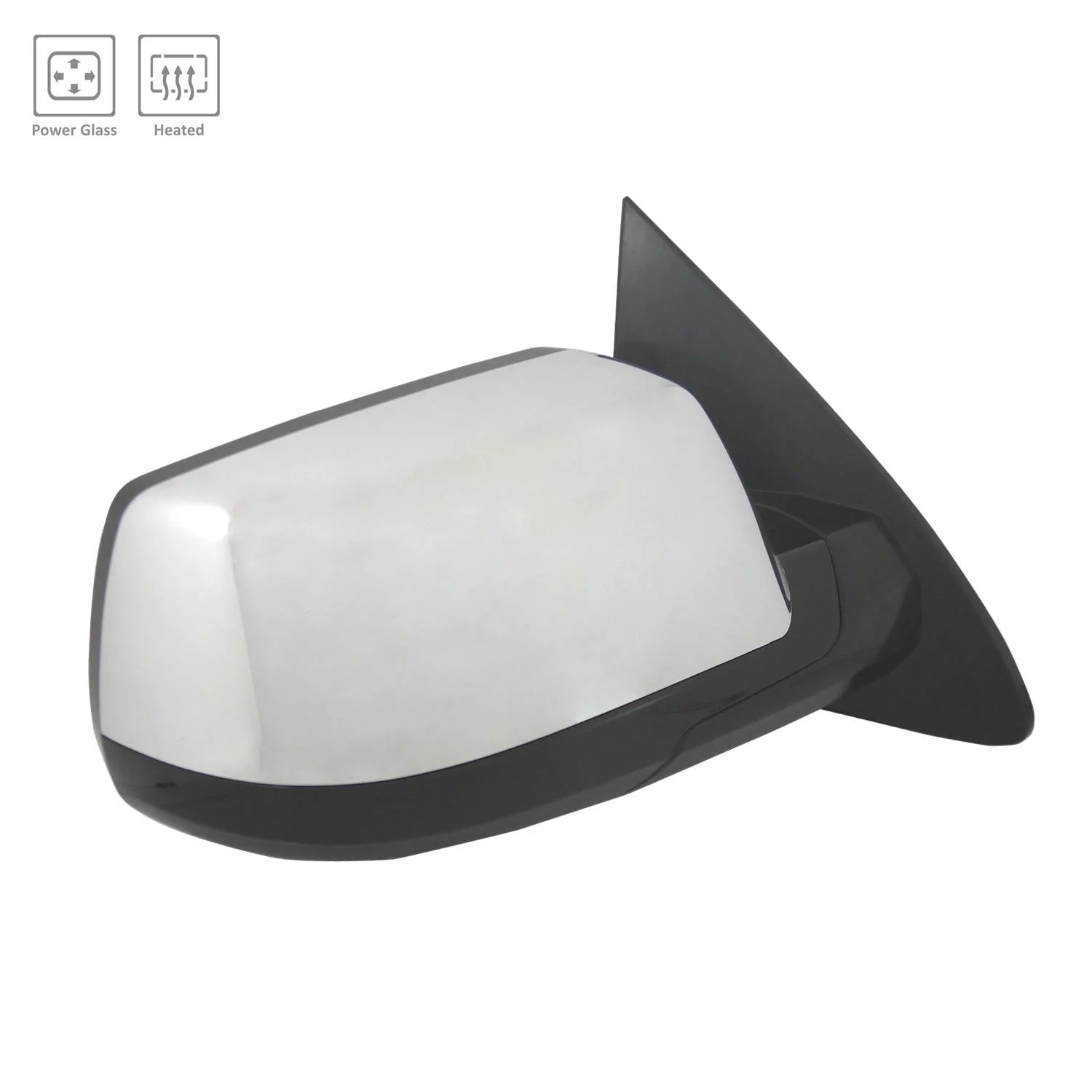 PASSENGER SIDE POWER DOOR MIRROR; HEATED; MANUAL FOLDING; CHROME      COVER; CONVEX GLASS [GM]