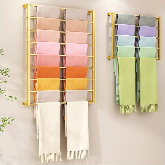 Silk Scarf Storage Rack,Wall Mounted Metal Organizer Holder for Shopping Mall/Clothing Store, Wrapping Paper/Fabric/Ribbon Display Stand (Color : Gold, Size : L 80CM)