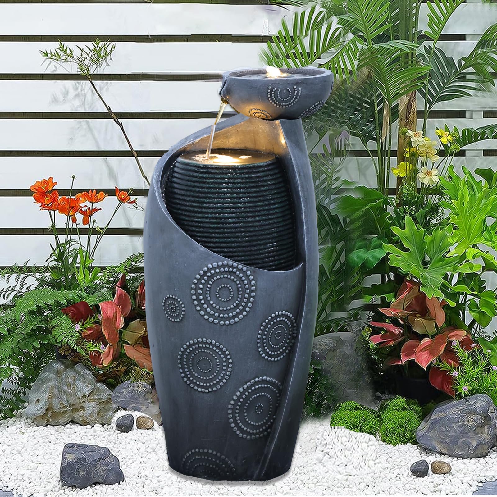 Indoor Water Fountains Large Water Fountain Indoor Floor Water Fountains Outdoor witn LED Light Waterfall Fountain with Pump for Garden, Living Room, Patio, 14.82