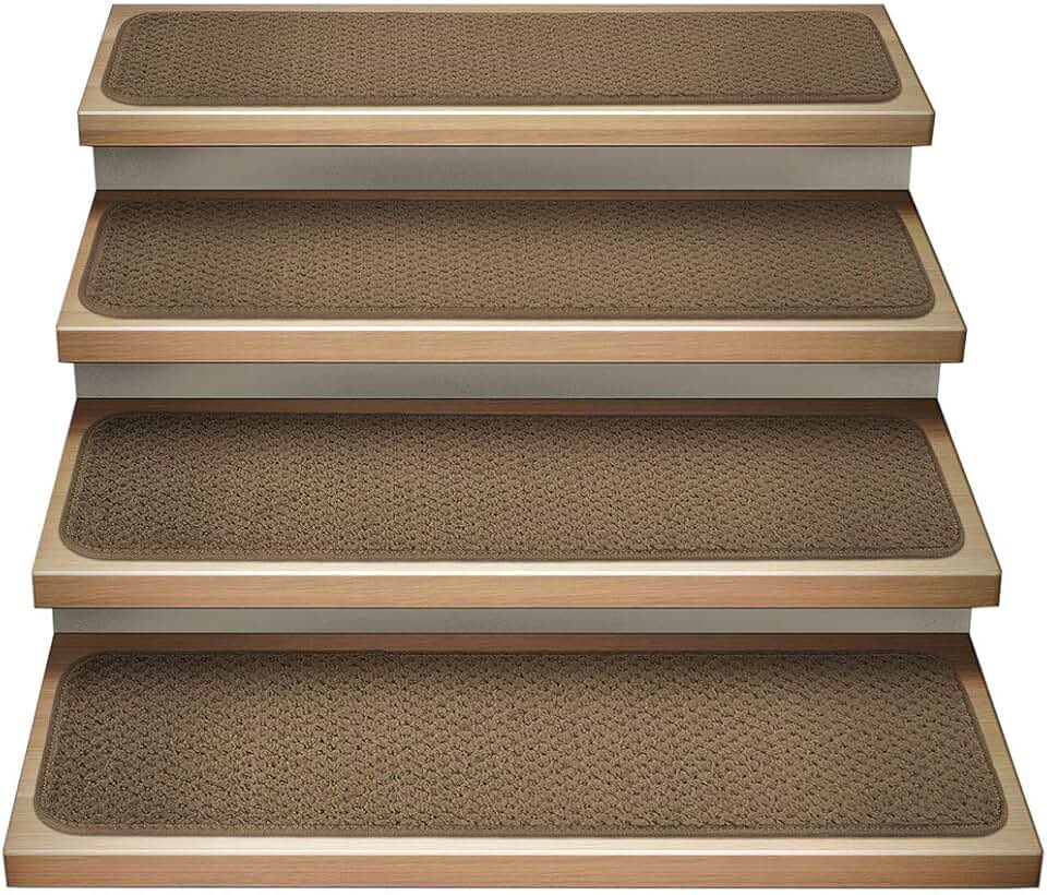 House, Home and More Set of 15 Attachable Indoor Carpet Stair Treads - Toffee Brown - 9 Inches X 36 Inches
