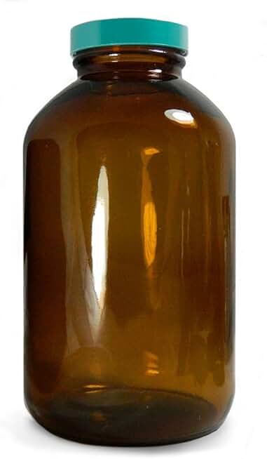 Qorpak GLC-02133 Wide Mouth Packer Bottle with 53-400 Green Thermoset F217 and PTFE Lined Cap, Vacuum and Ionized, 17 oz, Amber (Pack of 60)