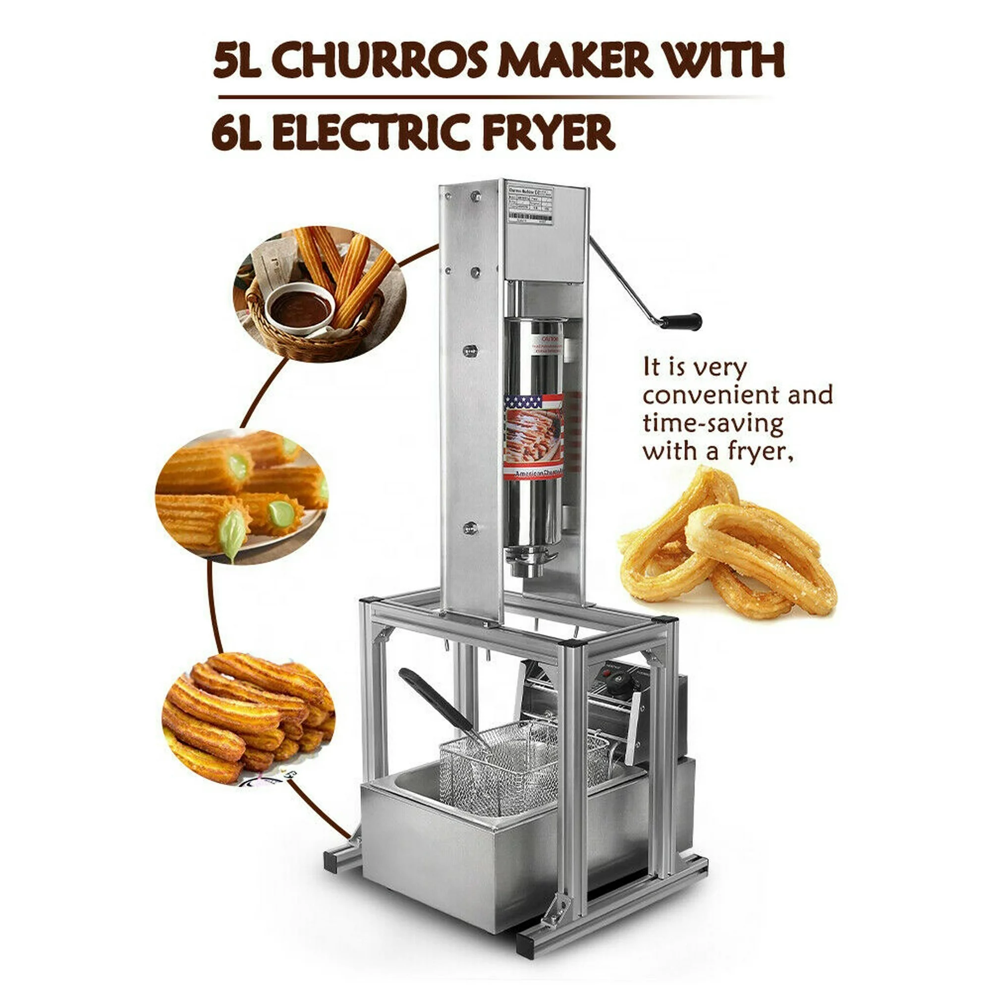 INTSUPERMAI 5L Manual Spanish Churros Maker with 6L Electric Deep Fryer