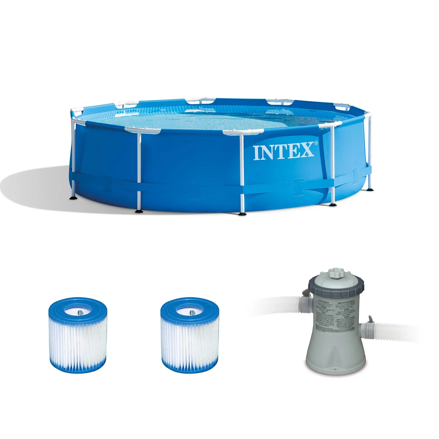 Intex 10 x 2.5 Foot Above Ground Pool, Filter Cartridge (2 Pack), and Pump