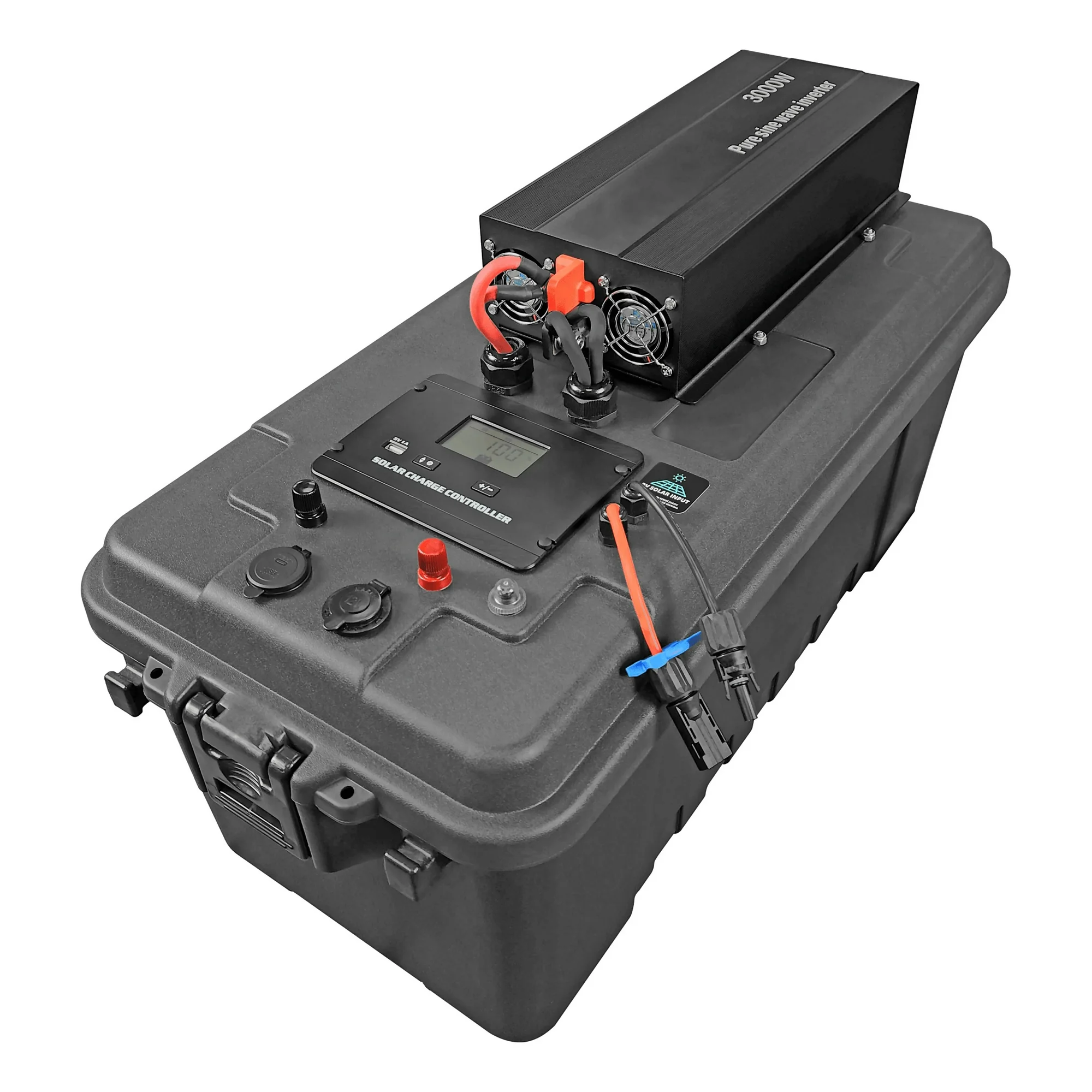 High Performance 12V Solar Generator, 10kW Surge Portable Solar Battery Box w Inverter, USB-C, 12V Inputs/Outputs