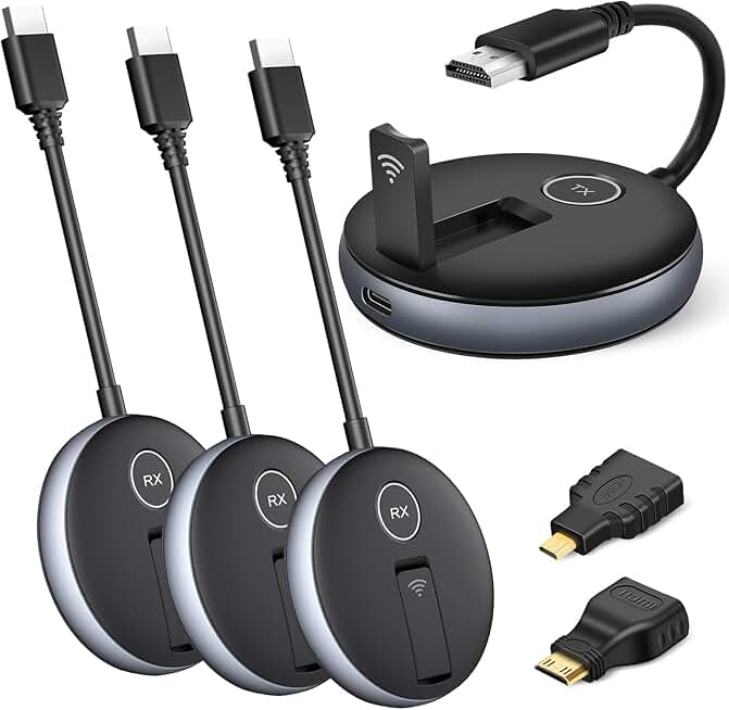 Wireless HDMI- One Transmitter and Three Receivers- G9R Extender Kit, Wirelessly Simultaneous Expansion, 50M/165FT @60Hz, 5.8G/2.4G Plug and Play- Stream Video from Laptop to Multi-TVs/Monitors