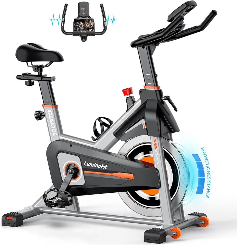 Exercise Bike, Brake Pad/Magnetic Resistance Stationary Bikes for Home with 330lbs/350lbs Weight Capacity, Indoor Cycling Bike with Silent Belt Drive System, Tablet Holder, LCD Monitor