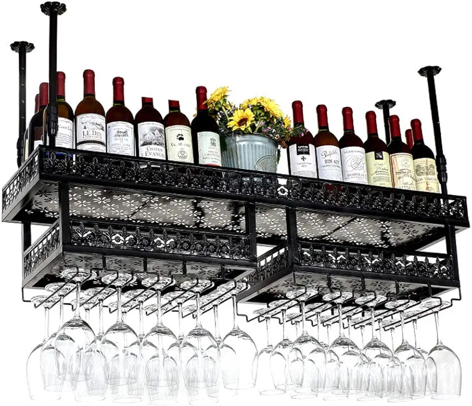 Wine Cup Display Stand Upside Down Hanging Bottle Rack Adjustable Height Industrial 2-Tier Most Delicate Glassware Large Metal Organizer for Bar Kitchen Club Sand
