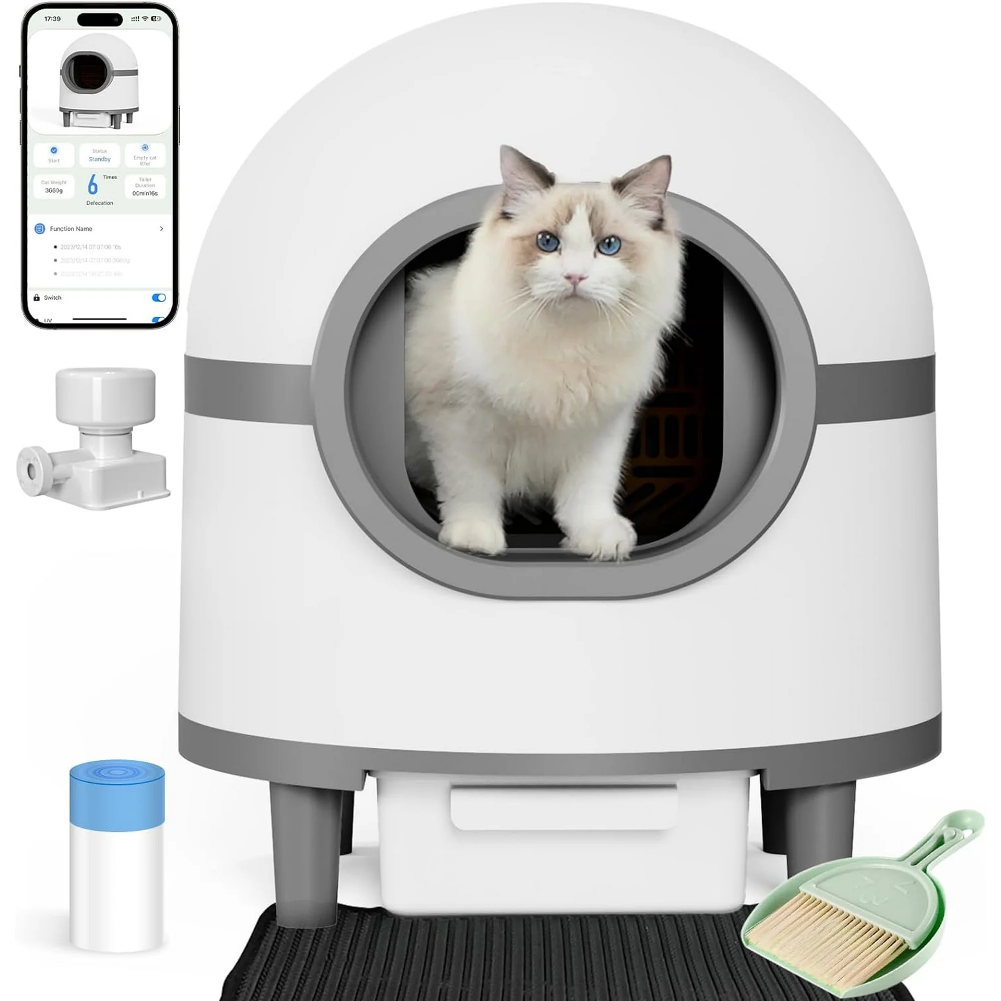 OUDOSPRS Self Cleaning Cat Litter Box for Multiple Cats, Smart Automatic Cat Litter Box with Wifi APP Control, 65L Large Capacity with Cat Mat & Cleaning Kit Liner & Odor-Removal