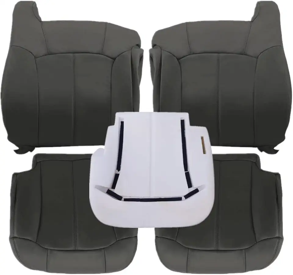 GXARTS Driver and Passenger Side Bottom Replacement Seat Cover and Top Lean Back and Driver Foam Cushion #122 Dark Gray Compatible with Chevy Silverado GMC Sierra 1999 2000 2001 2002