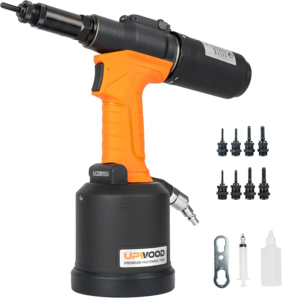 Heavy Duty Pneumatic Hydraulic Rivet Nut Tool, HPS6312 air Riveter Automatic Rivet Nut Gun Tool Setting Kit Come with M5, M6, M8, M10, 10-24, 1/4, 5/16, 3/8 Nose-Piece Assembly