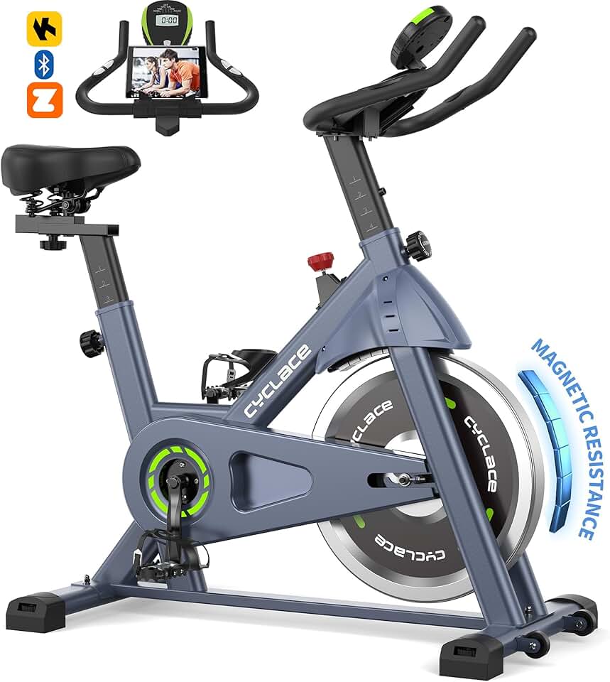Cyclace Exercise Bike, Plus Magnetic Exercise Bike with App, Low Noise Indoor Cycling Bike for Home Cardio