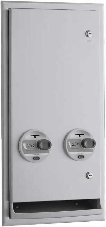 BOBRICK 3706 25 ClassicSeries Stainless Steel Recessed or Semi-Recessed Napkin/Tampon Vendor, 25-Cent Operation, Satin Finish, 27-7/8