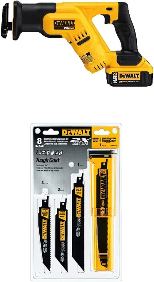 DEWALT DCS387P1 20-volt MAX Lithium Ion Compact Reciprocating Saw Kit with DEWALT DWA4101 Bi-Metal 2X Reciprocating Saw Blade Set, 8-Piece