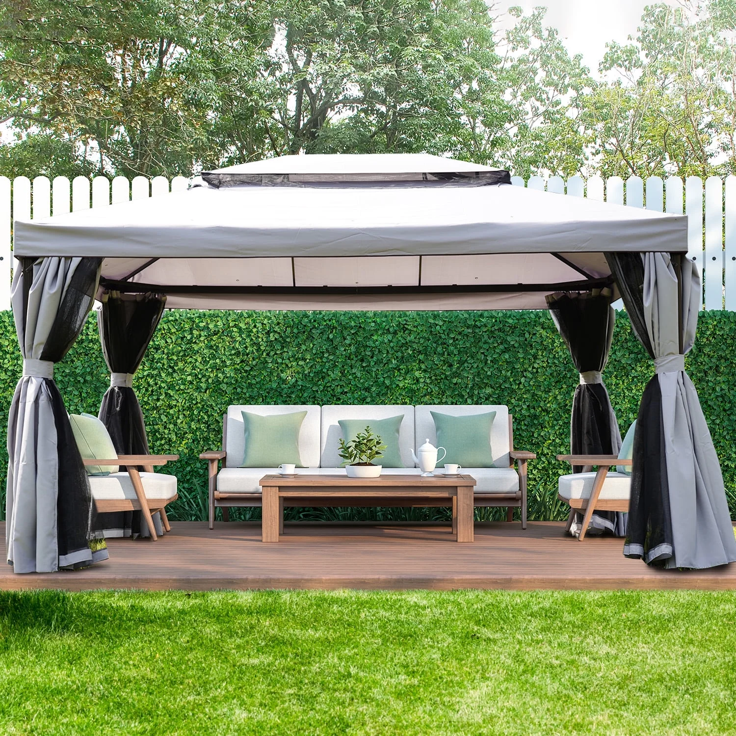 Patio Gazebo, 10x13ft Outdoor Pergol for Patios,Gazebo with Mosquito Netting and Curtains, Patio Canopy