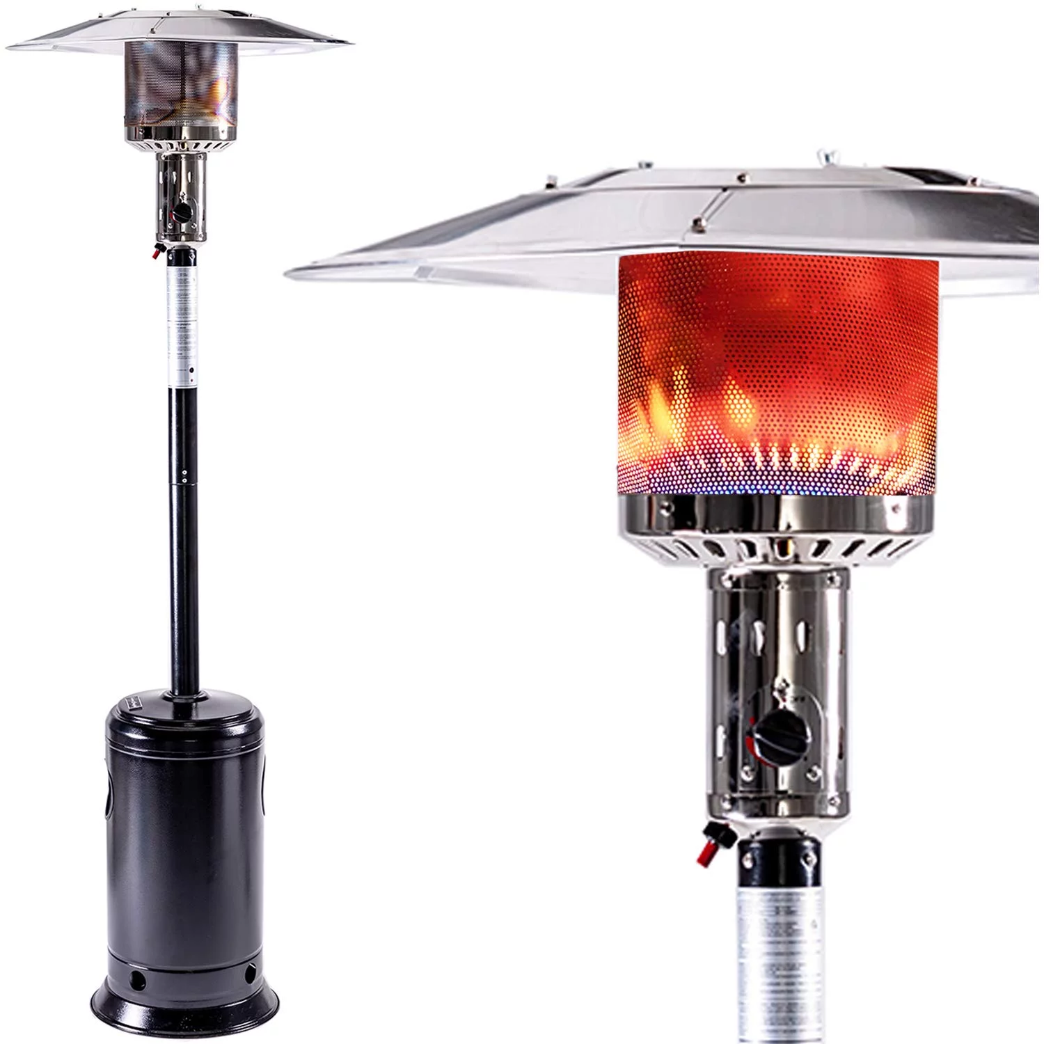 Outdoor Patio Propane Heater with Portable Wheels 47,000 BTU 88 inch Standing Gas Heater Stainless Steel Burner Commercial & Residential Hammered for Garden