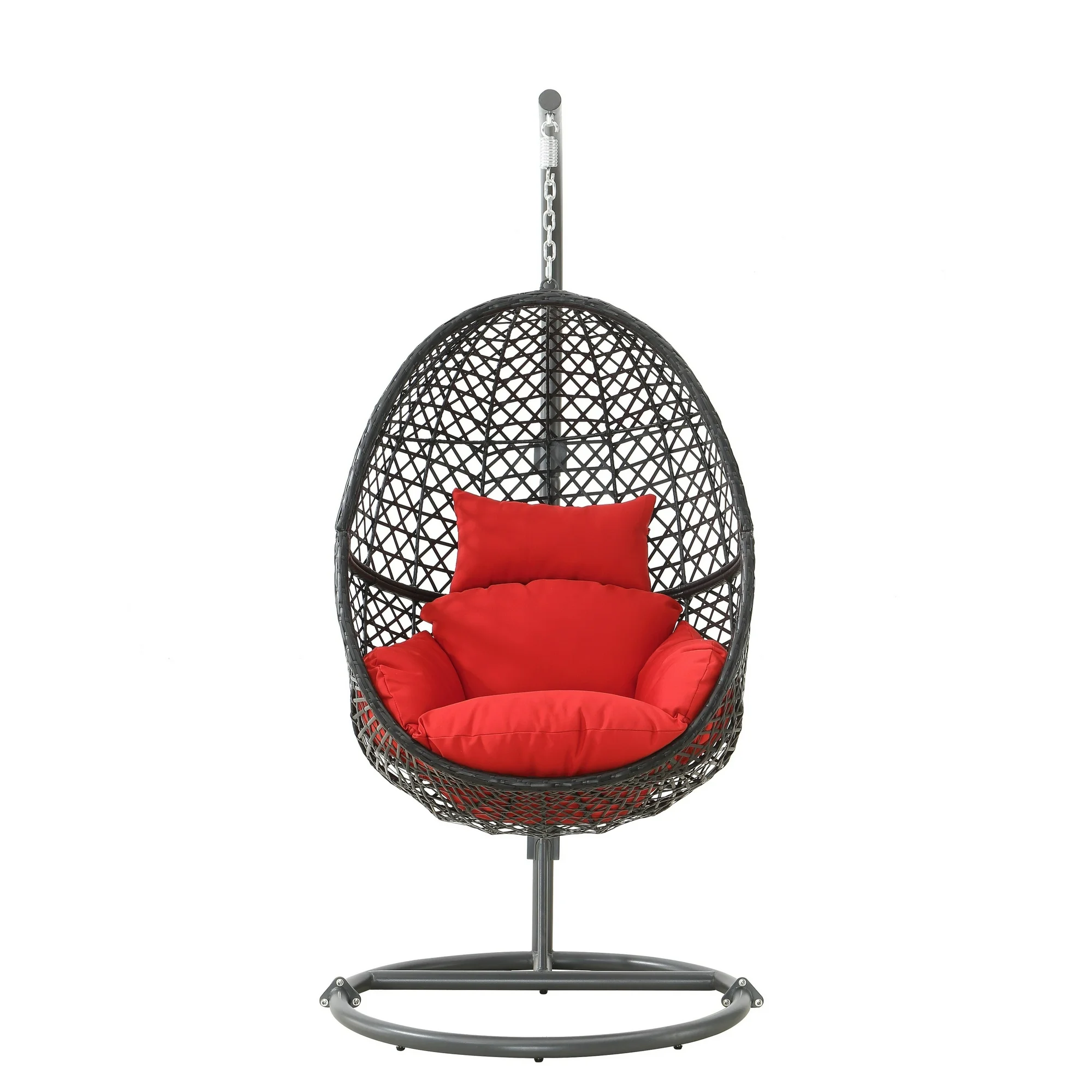 Patio PE Rattan Swing Chair With Stand for Balcony Red