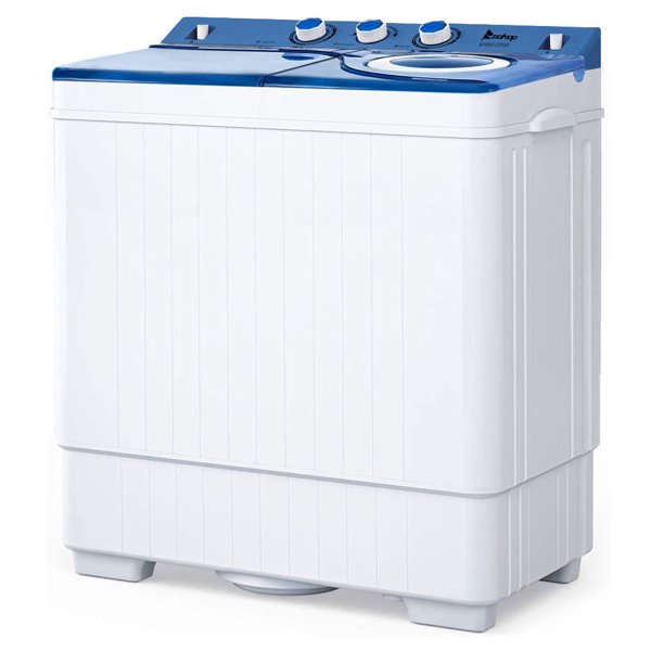 PEACNNG Twin Tub with Built-in Drain Pump XPB65-2288S 26Lbs Semi-automatic Twin Tube Washing Machine for Apartment, Dorms, RVs, Camping and More, White&Blue US Standard