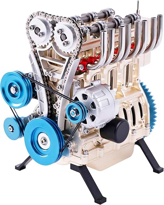 Teching 4 Cylinder Full Metal Model Engine Assembly Kit Kids Run Adults 350+Pcs Assembly time 4 Hours DIY Toy Gift (4 Cylinder Engine)