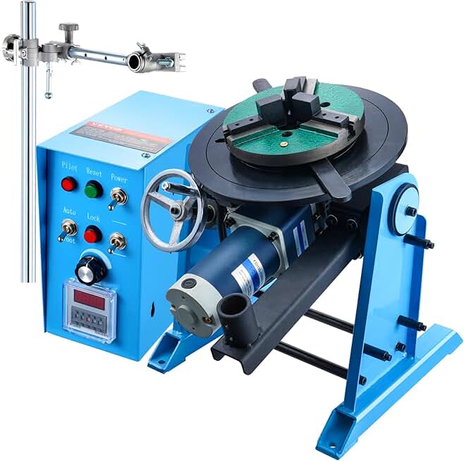 VEVOR 50KG Rotary Welding Positioner, 0-90° Welding Positioning Turntable Table 0.5-6RPM, 120W Rotary Weld Positioner with 12.4 Inch 3-Jaw Lathe Chuck for Grinding, Cutting, Assembly, Testing