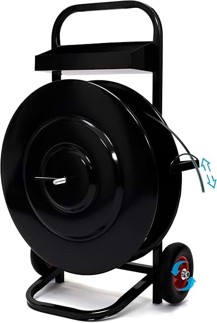 Heavy Duty Strapping Cart, Strapping Dispenser for Poly/Plastic Steel/Fibre Strapping, Moveable Strapping Dispenser Deluxe Banding Cart with Built-in Tray