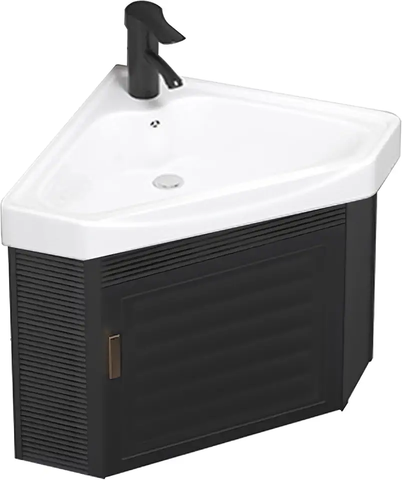 Corner Bathroom Vanity with Sink, Wall Mount Small Utility Sink with Metals Cabinet, Pedestal Sink Set with Faucet and Drain, Console Sinks (Black, 16.53in)