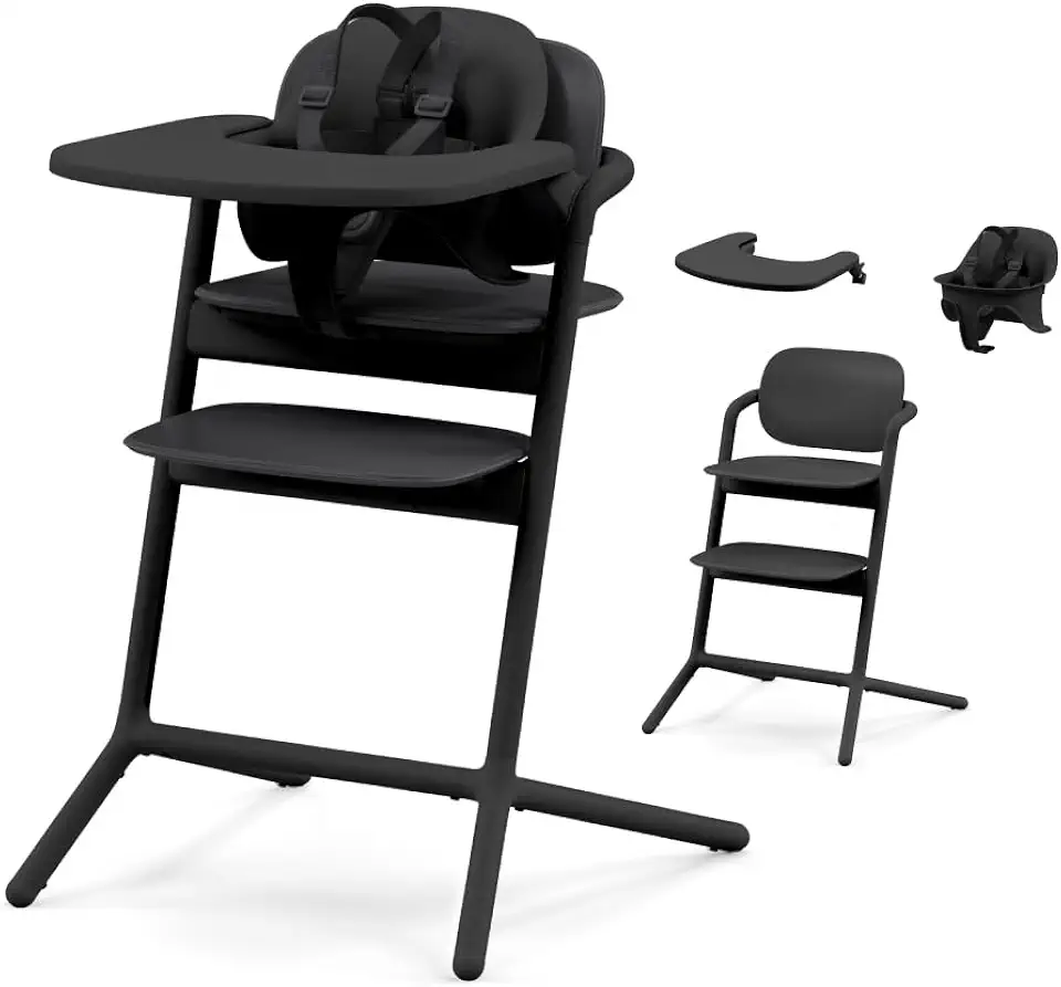 Cybex Lemo High Chair with Modern Design, Easy One Hand Depth and Height Adjustment, Anti-Tip Wheels, and Easy Assembly, Convertible to Adult Chair, Stunning Black