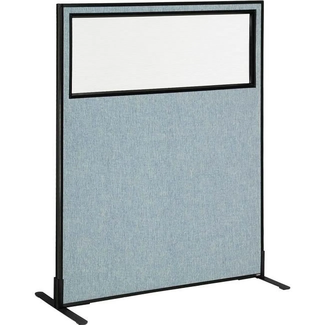 Interion Freestanding Office Partition Panel with Partial Window, Blue - 48.25 x 60 in.
