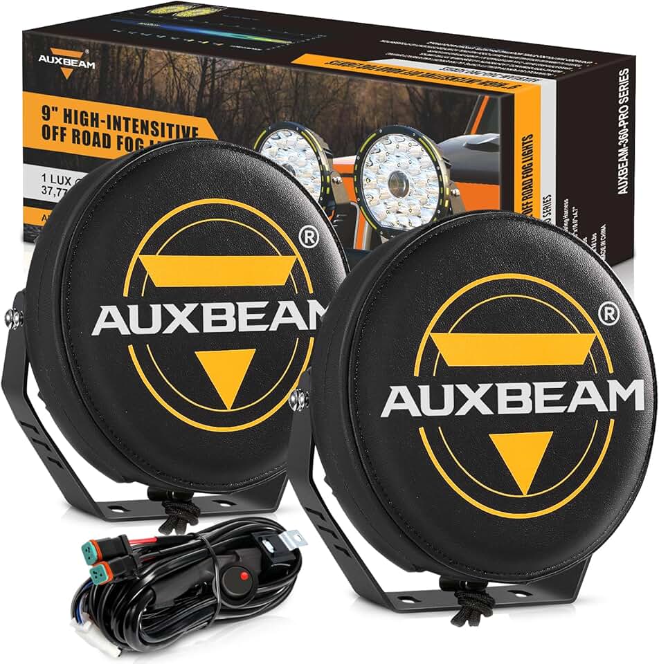 360 Pro Series LED Driving Lights, 9 inch 270W Round Off Road Lights with Leather Covers Bundle, Super Bright Offroad Light Bar LED Work Auxiliary Lights Bumper Roof Rack for Trucks